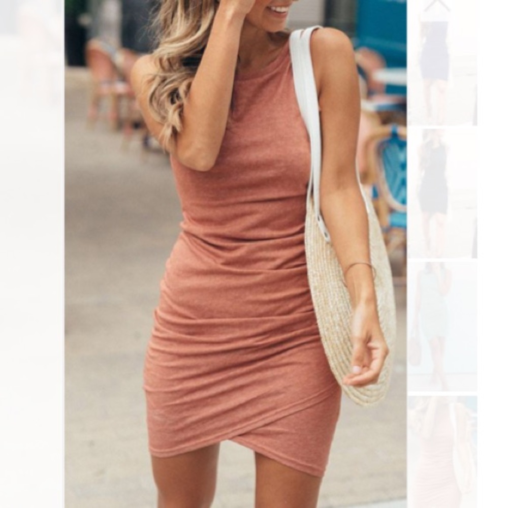 Venidress Dusty Pink Ruched Mini Dress